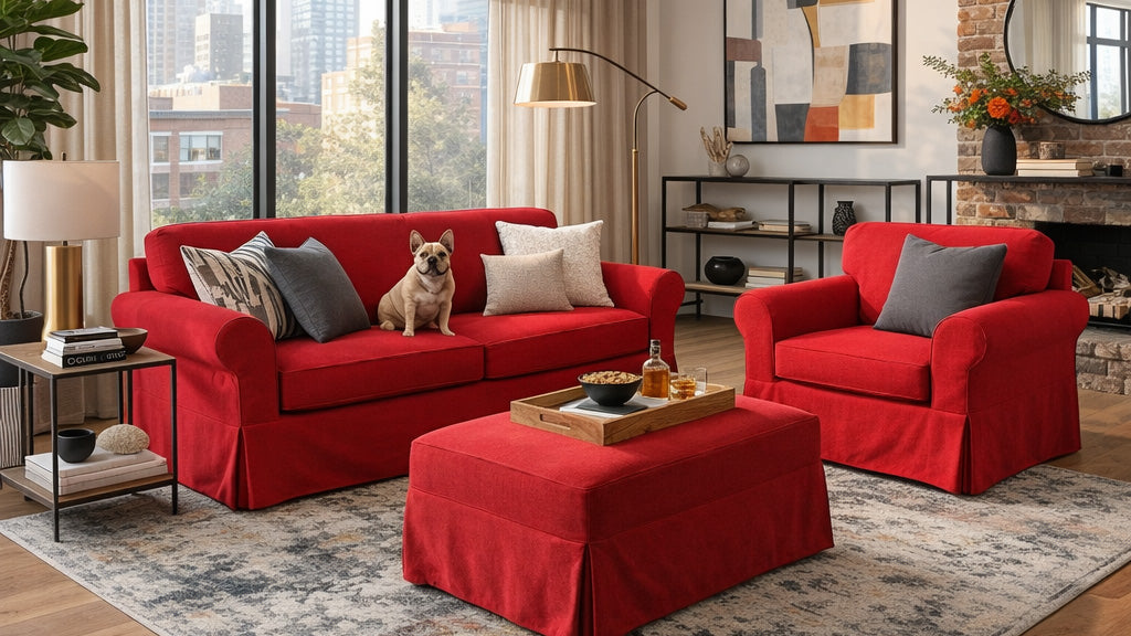 Red Custom Ottoman Covers