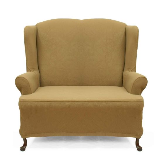 camel brown wingback loveseat and sofa slipcover