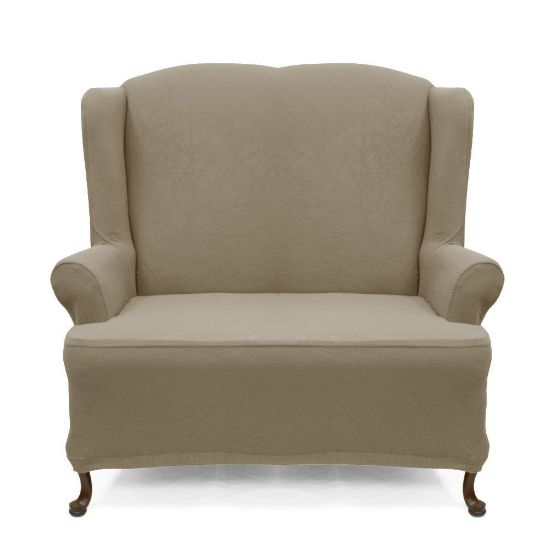 Taupe wingback sofa slipcover