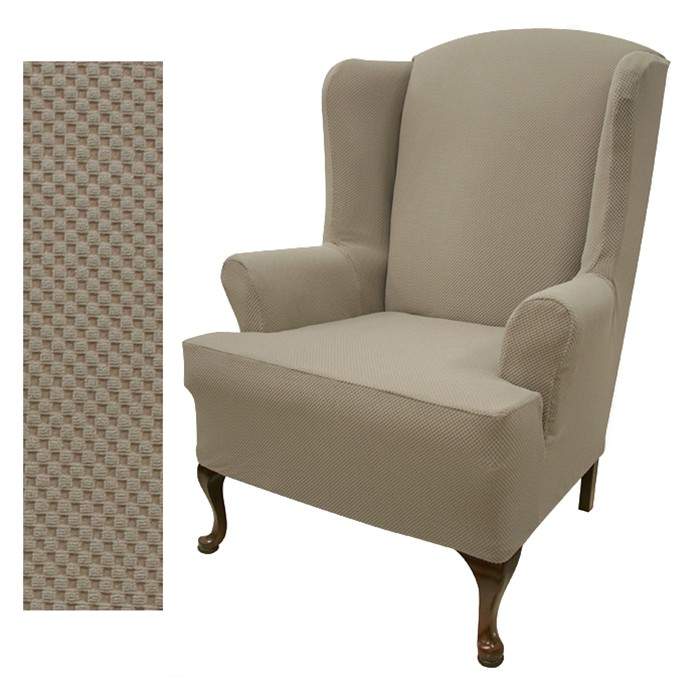 Taupe wingback chair slipcover