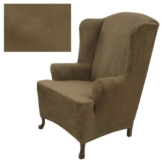 chestnut brown suede wingback chair slipcover