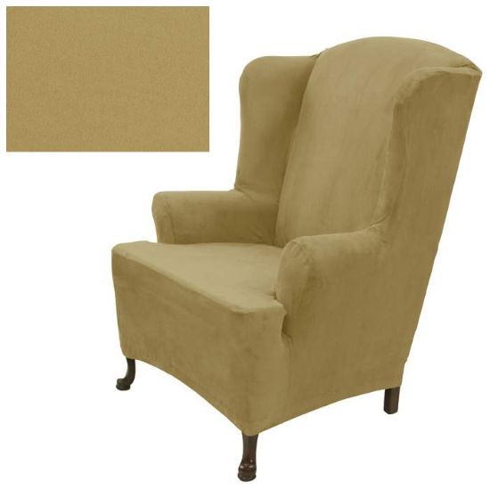 sand brown suede wingback chair slipcover