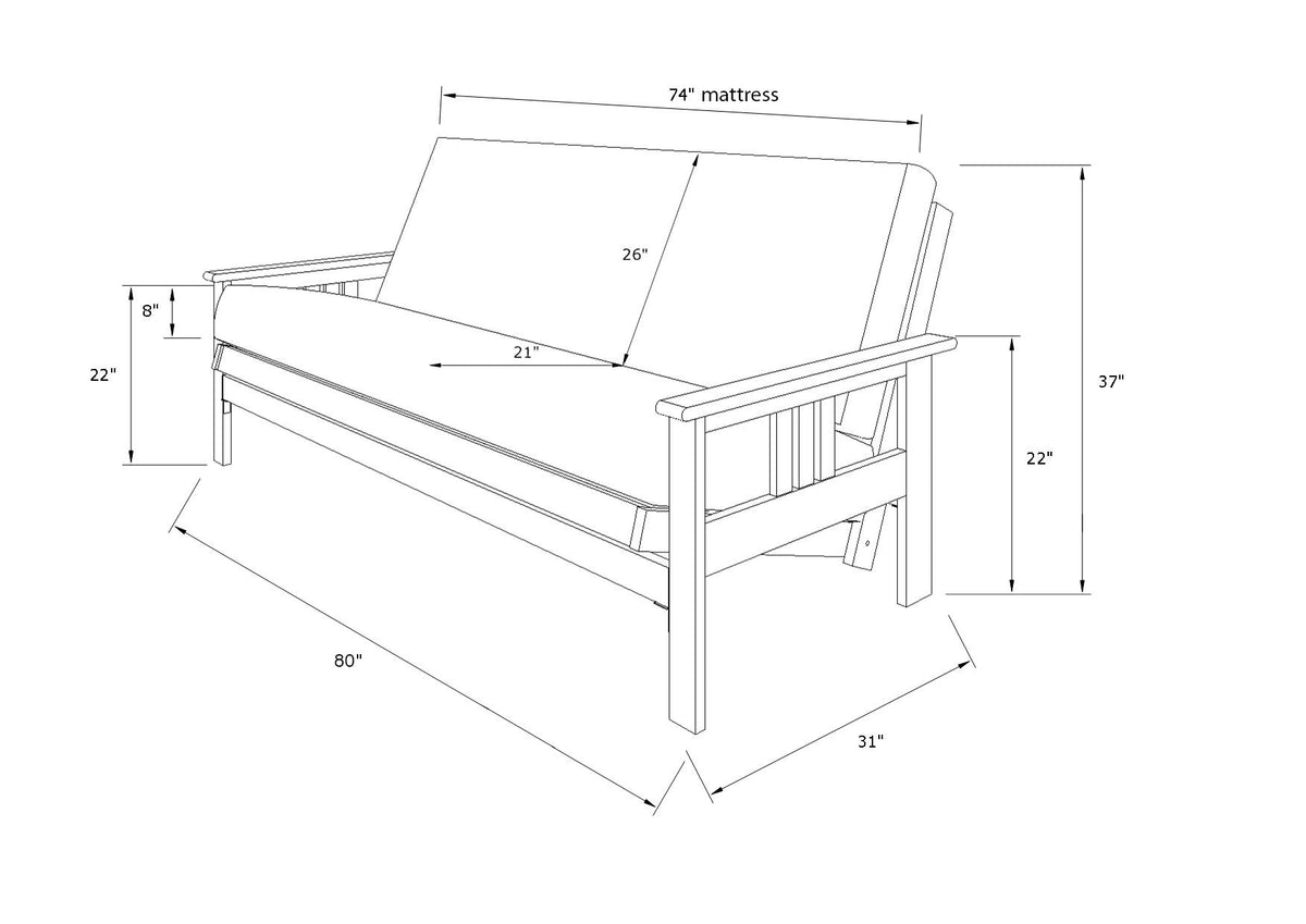 Mission Arm Futon Set size and dimensions
