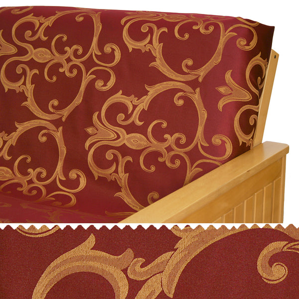 Ruby Red & Gold Damask Futon Cover