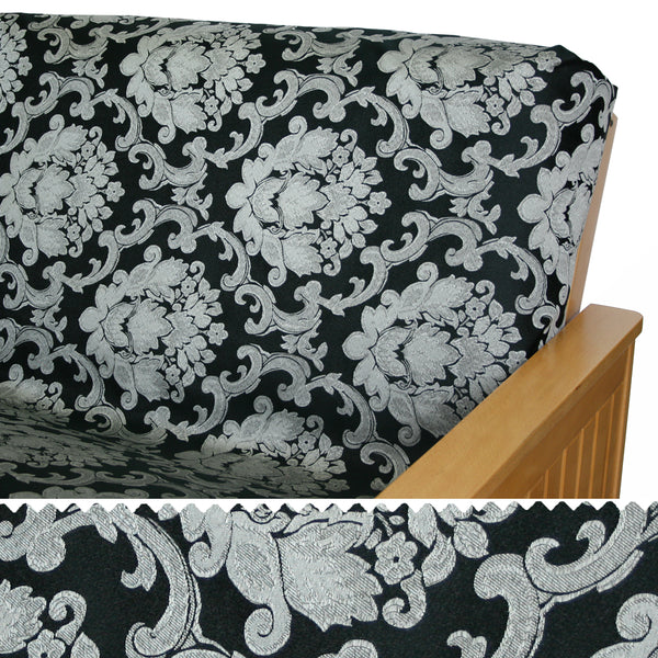 Black & Silver Damask Futon Cover