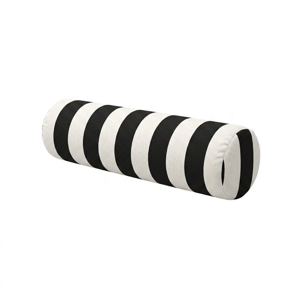 Retro Cabana Black & White Stripe Outdoor Bolster Pillow
