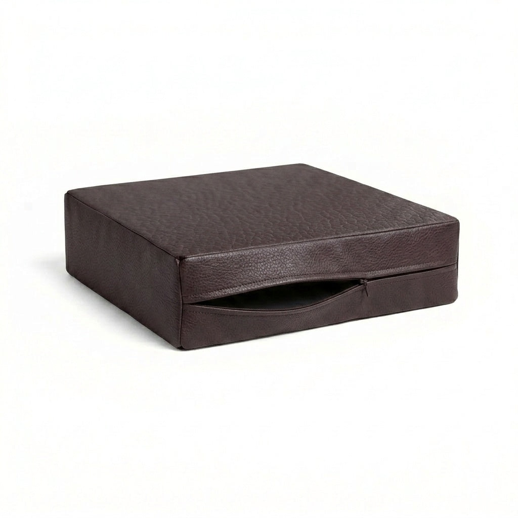 Dark Brown Faux Leather Custom Cushion Cover