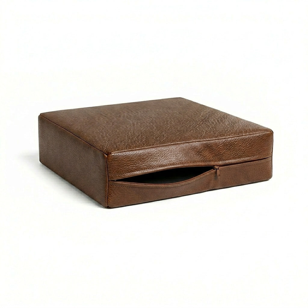 Saddle Brown Faux Leather Custom Cushion Cover