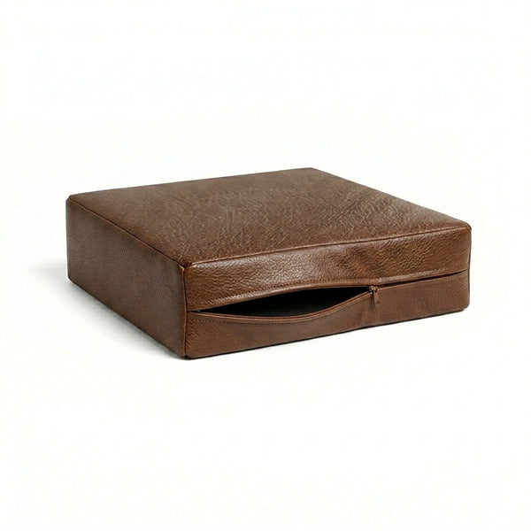 Saddle Brown Faux Leather Custom Cushion Cover