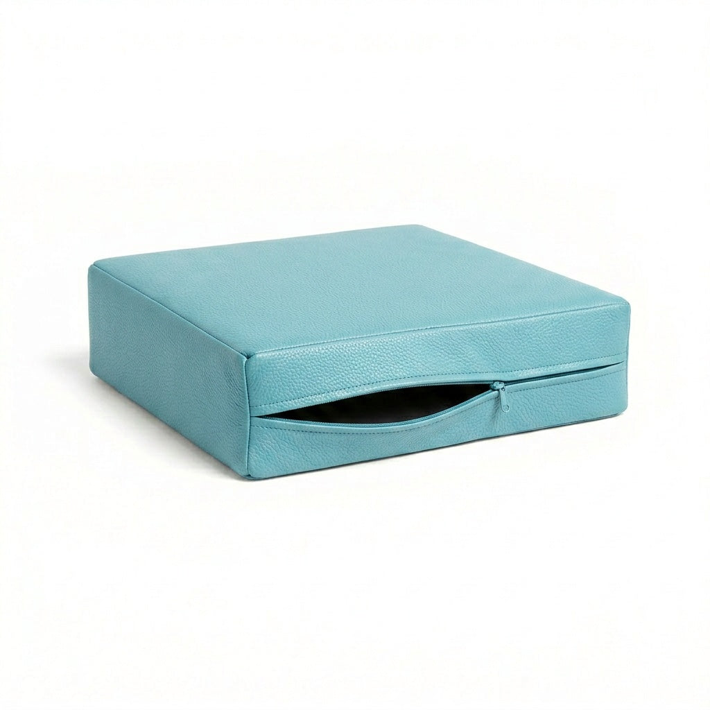 Aqua Blue Faux Leather Custom Cushion Cover