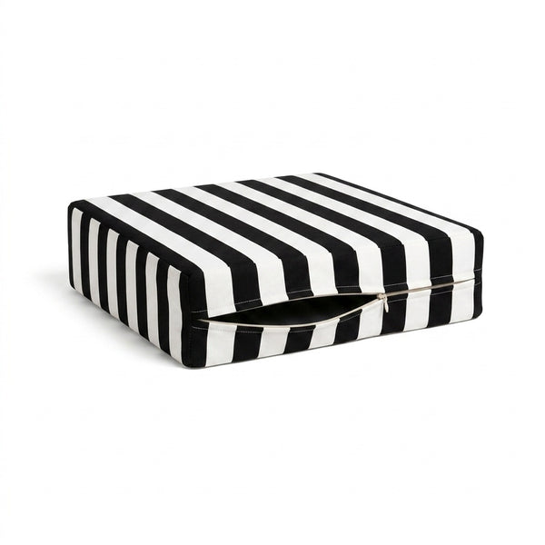 Retro Cabana Black & White Stripe Custom Outdoor Cushion Cover