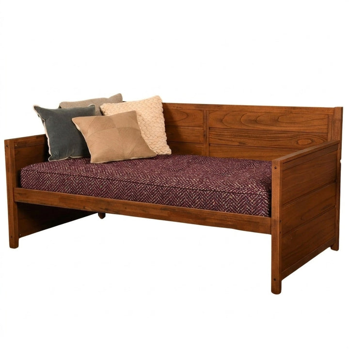 Ruby Cheer Premium Weave daybed cover shown fitted over a mattress in ruby red
