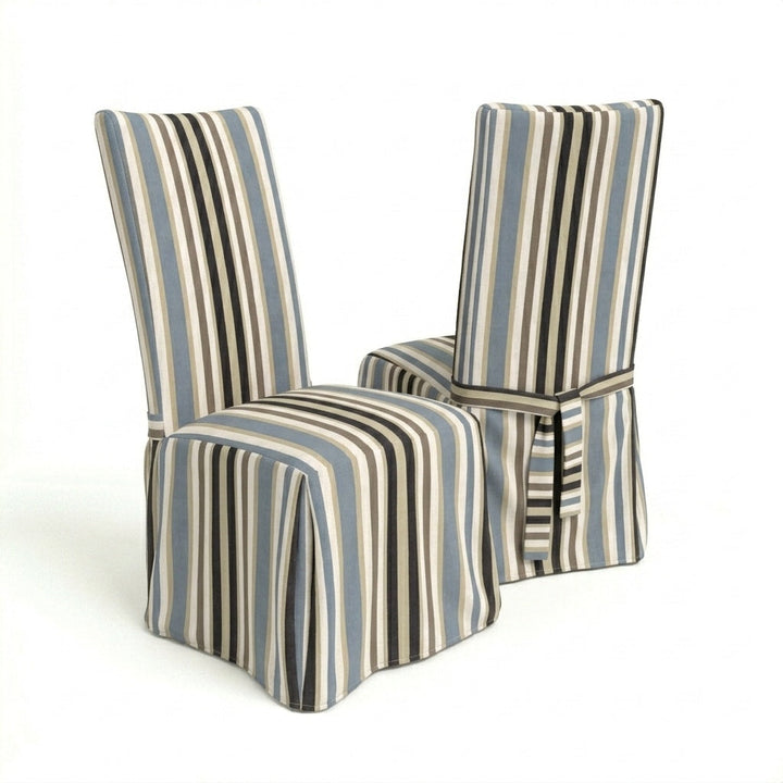 Harbor Stripe Canvas custom dining chair cover in red and cream stripe