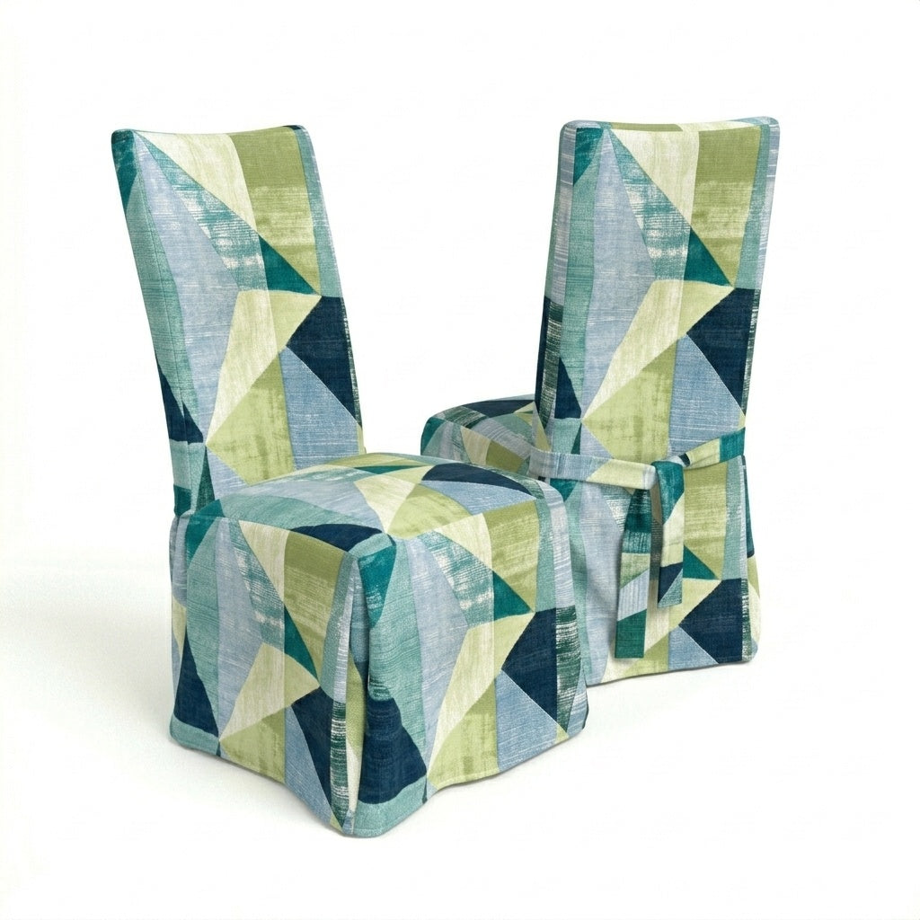 Emerald Mosaic Canvas custom dining chair cover in emerald green mosaic