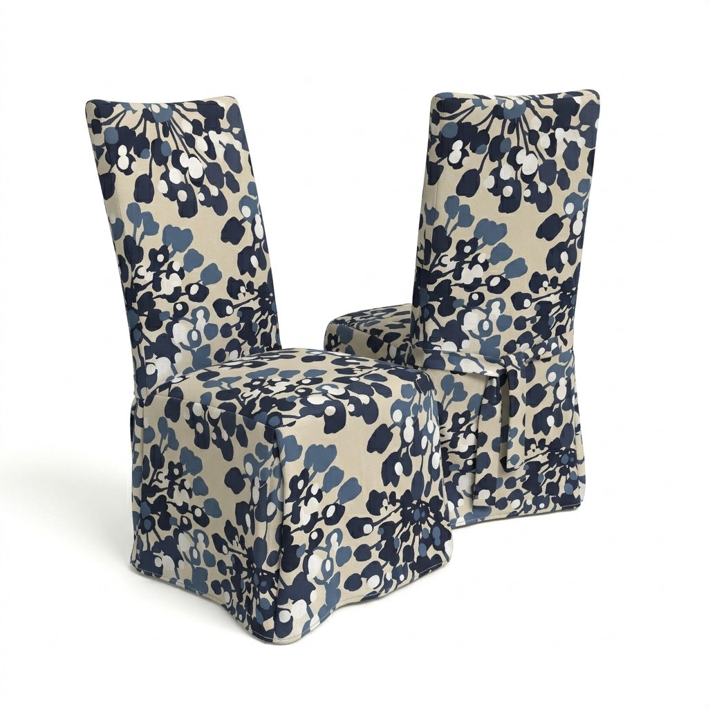 Blue Botanical Print Custom Dining Chair Cover