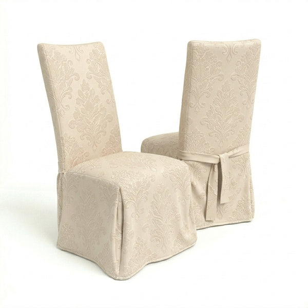 Off-White Damask Custom Dining Chair Cover