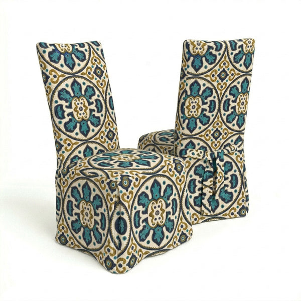 Moroccan Blue Medallion Custom Dining Chair Cover
