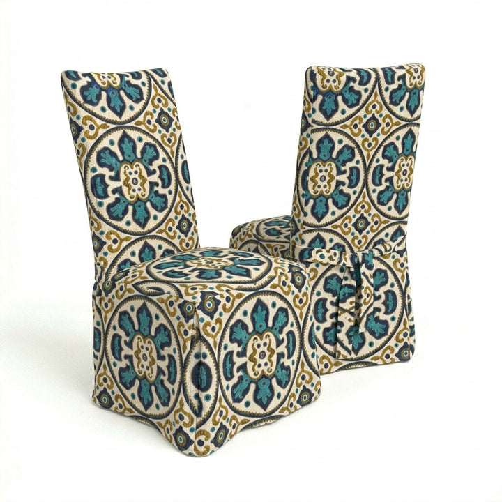Moroccan Blue Medallion Custom Dining Chair Cover