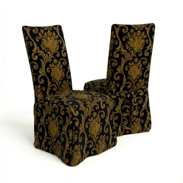 Black & Gold Damask Custom Dining Chair Cover