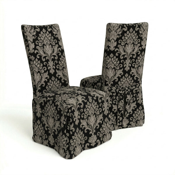 Black & Silver Damask Custom Dining Chair Cover