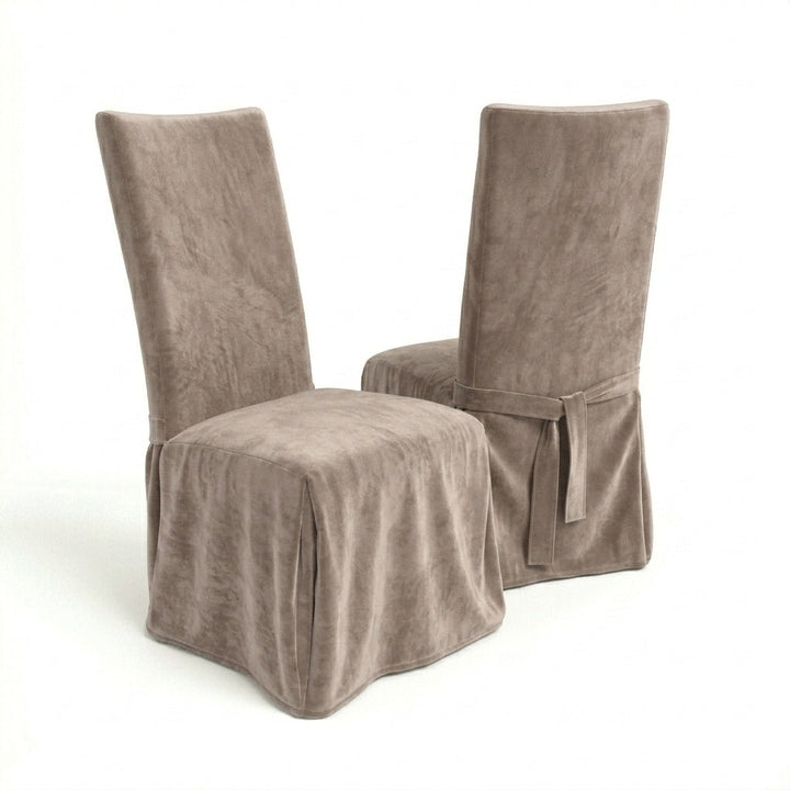 Velvet Blush Beige custom dining chair cover in blush beige velvet
