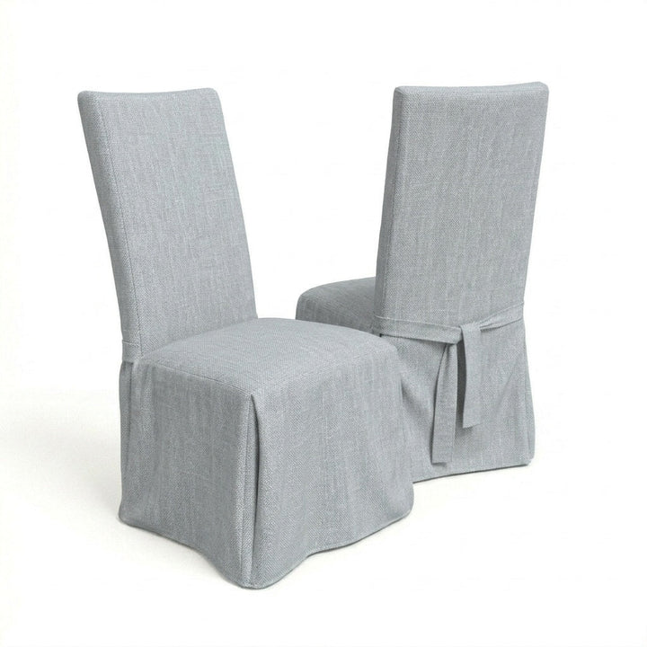 Glacier Gray linen weave custom dining chair cover
