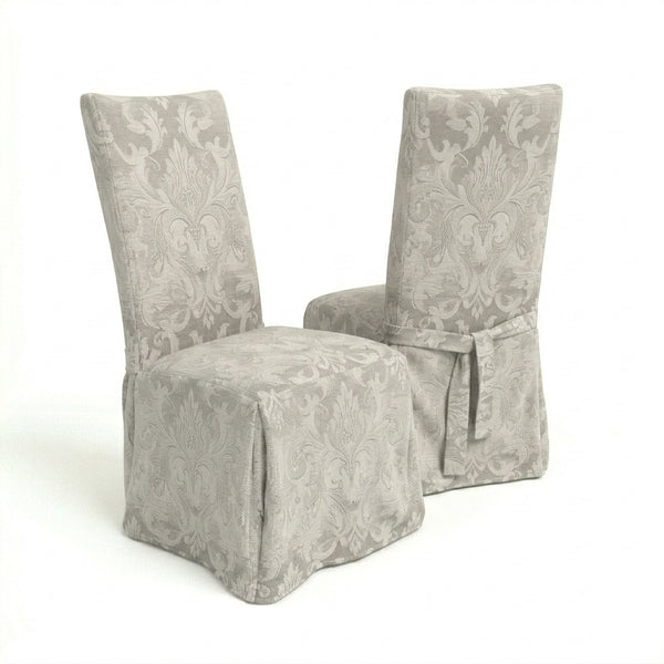 Taupe Floral Damask Custom Dining Chair Cover