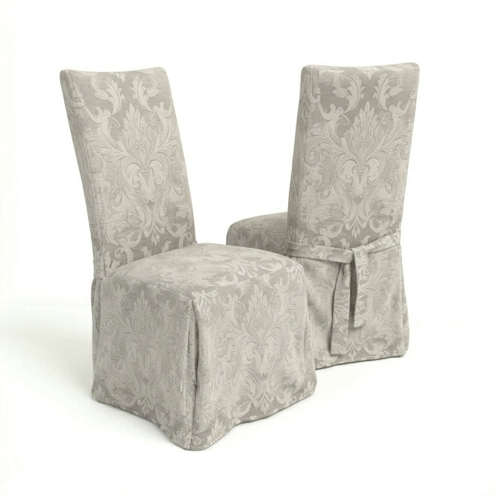 Taupe Floral Damask Custom Dining Chair Cover