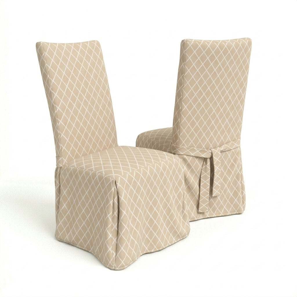 Lattice Beige Canvas Custom Dining Chair Cover