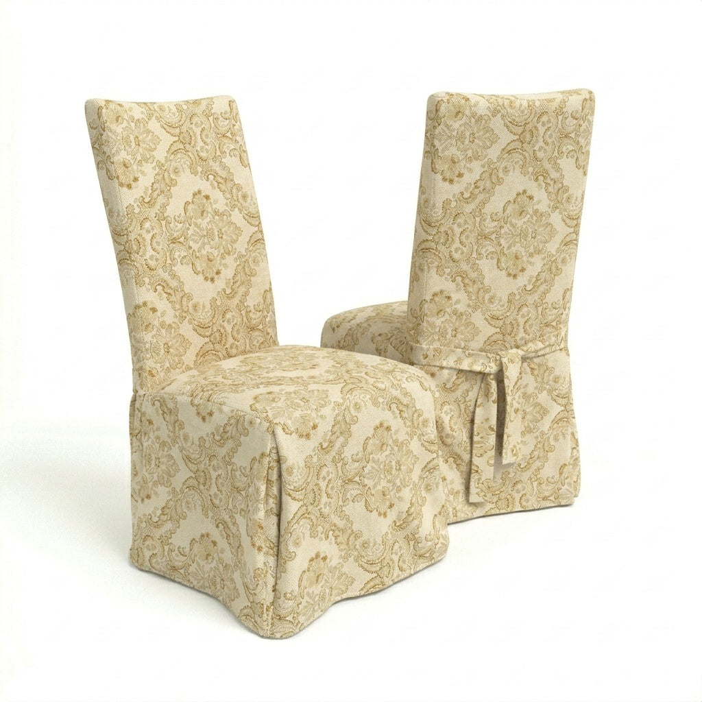 Vintage Gold Floral Damask Custom Dining Chair Cover