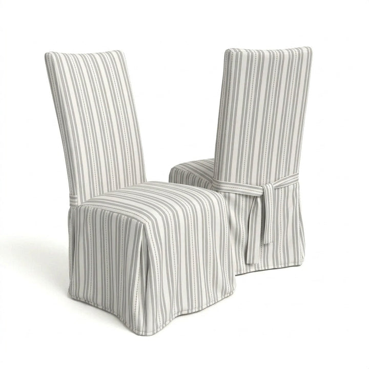 Gray &amp; White Stripe Canvas Custom Dining Chair Cover