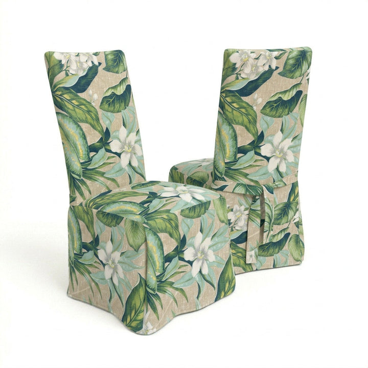 Wild Orchid botanical outdoor performance weave custom dining chair cover