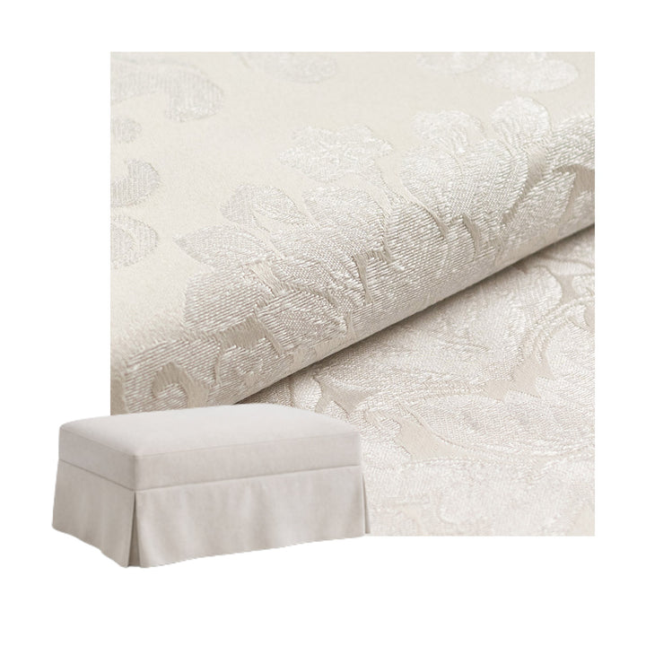 Off-White Damask Custom Ottoman Slipcover