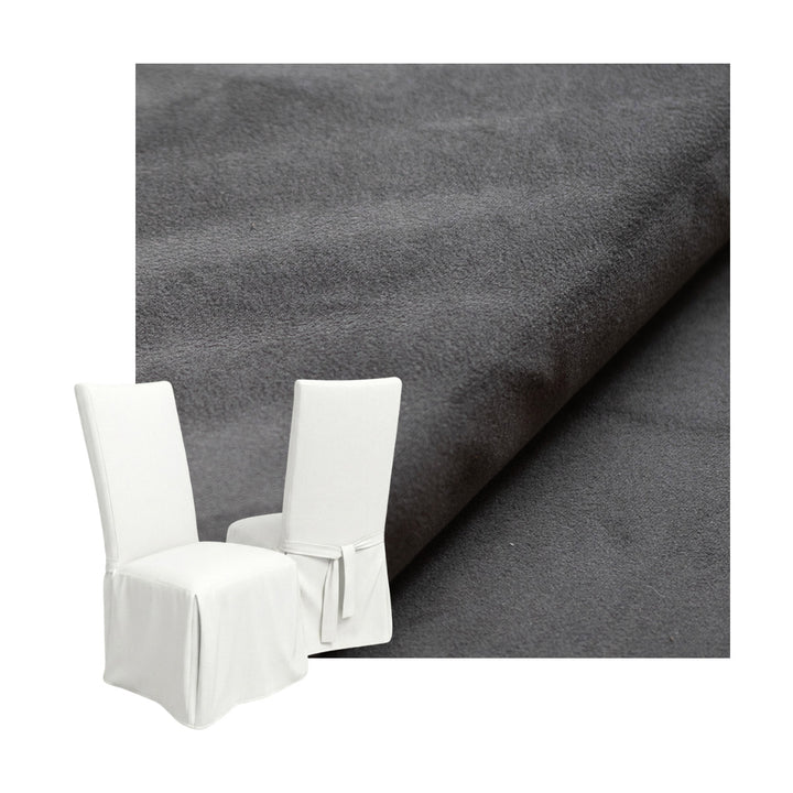 Asphalt Gray Velour Custom Dining Chair Cover