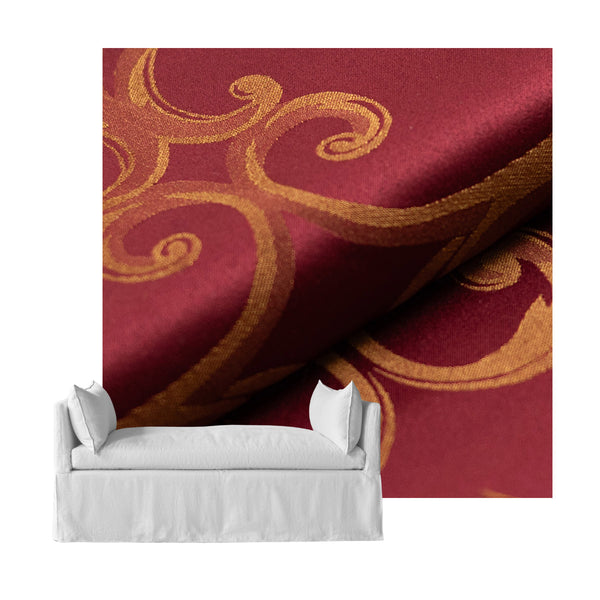 Ruby Red & Gold Damask Custom Daybed Cover
