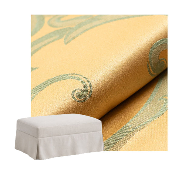 Gold & Sage Damask Custom Ottoman Slipcover