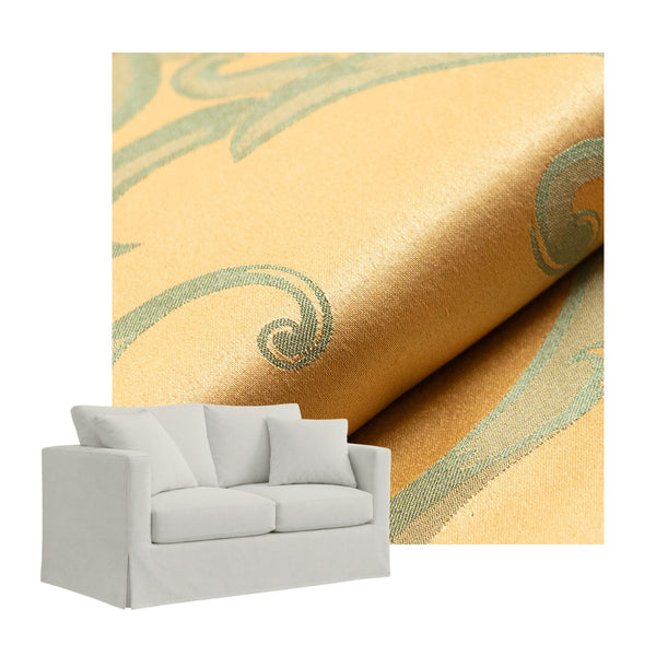 Gold & Sage Damask Custom Chair & Sofa Slipcover