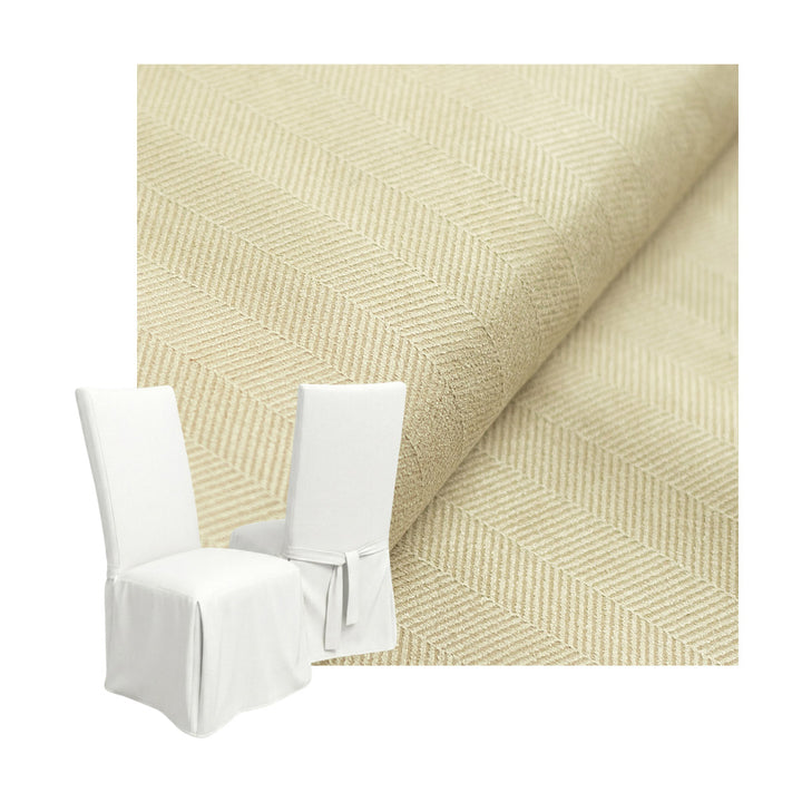 Warm Ivory Herringbone Custom Dining Chair Cover
