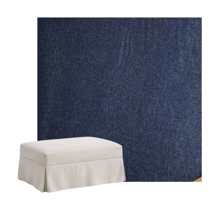 Blue Denim Canvas Custom Ottoman Slipcover