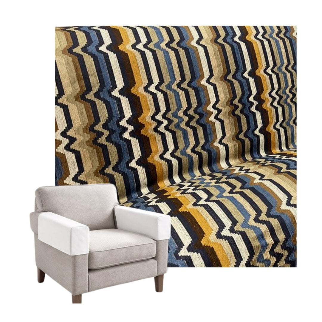 Ultra-soft Blue & Tan Stripe Chenille Custom Armrest Cover