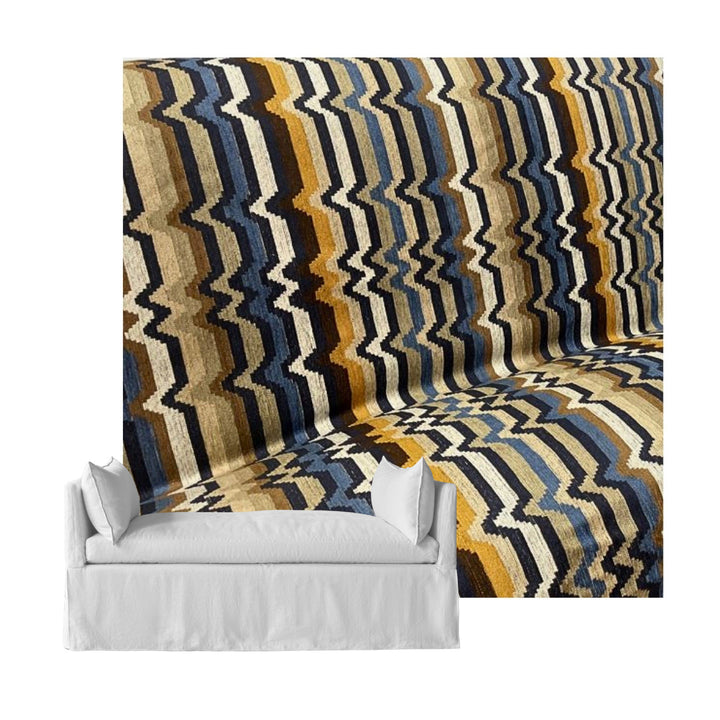Ultra-soft Blue &amp; Tan Stripe Chenille Custom Daybed Cover