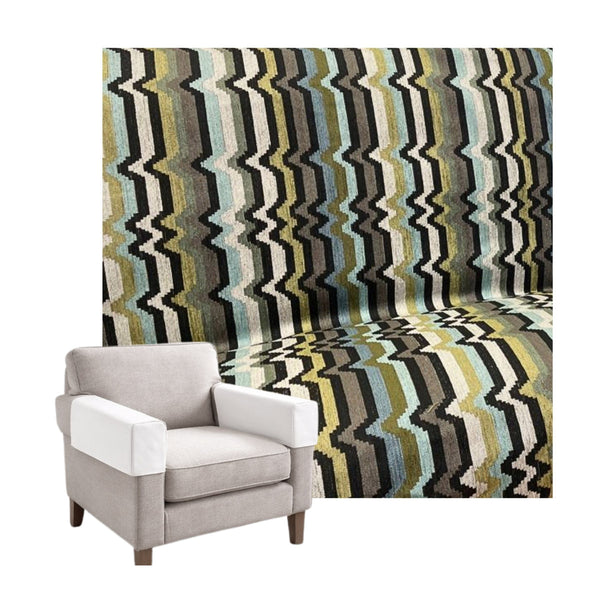 Sage & Taupe Stripe Chenille Custom Armrest Cover