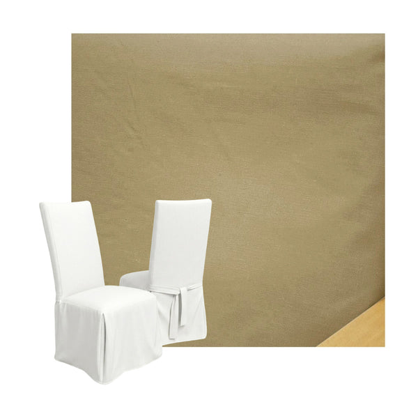 Solid Khaki Linen Custom Dining Chair Cover