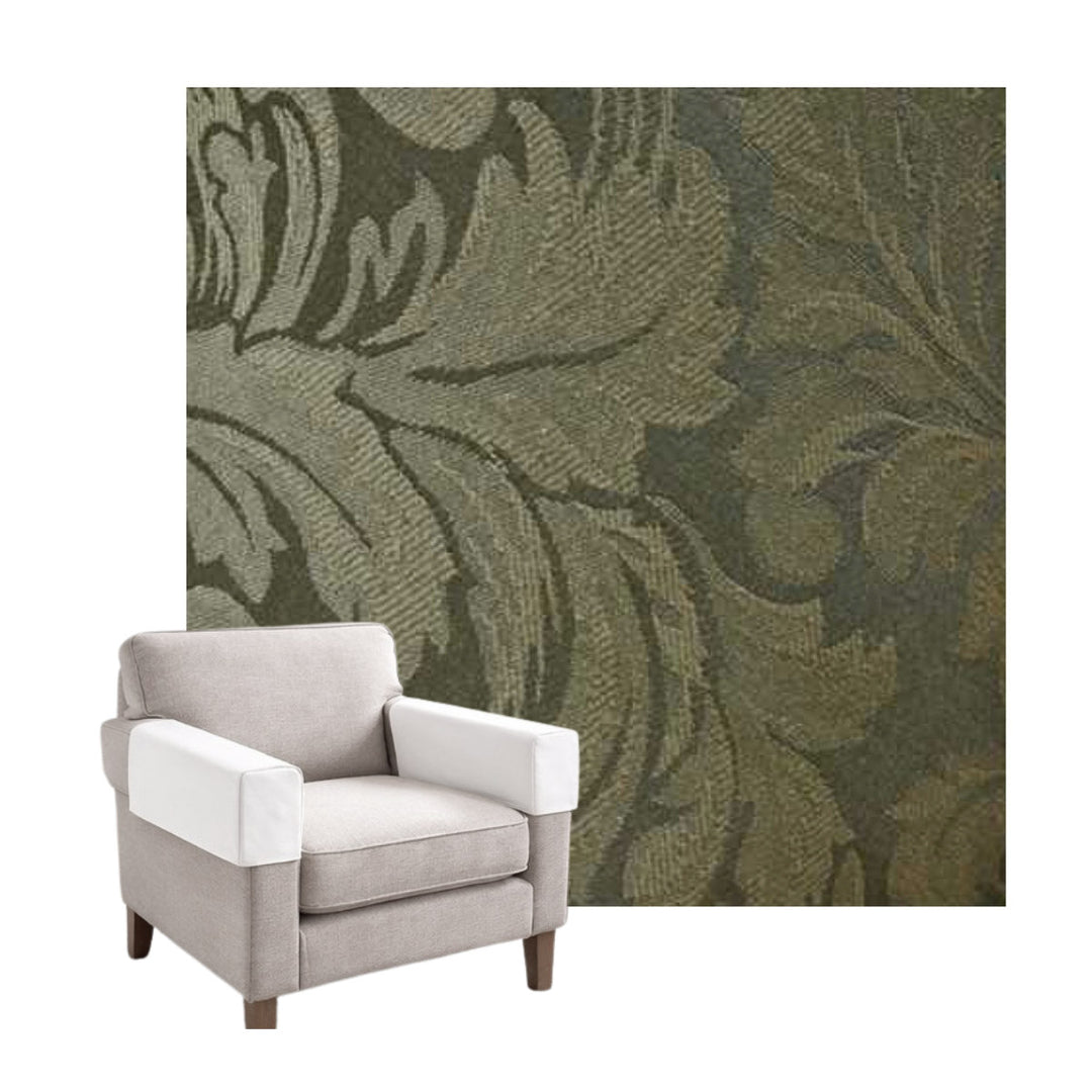Olive Green Floral Damask Custom Armrest Cover