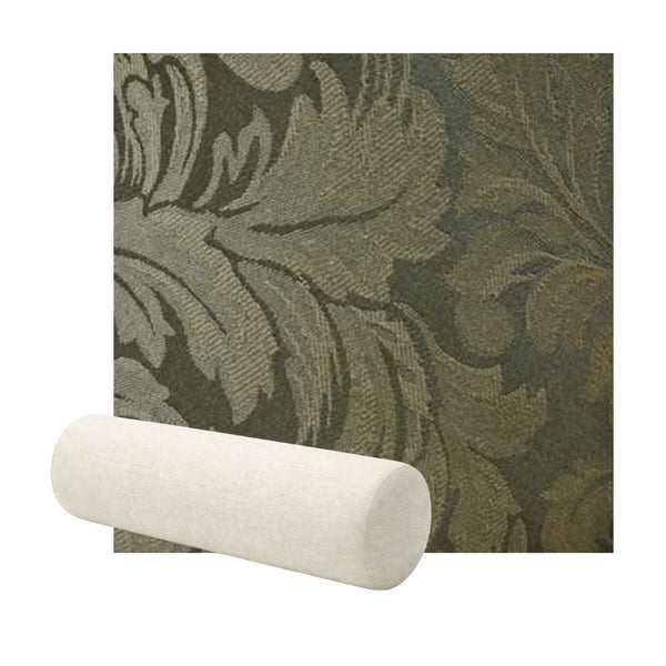 Olive Green Floral Damask Bolster Pillow