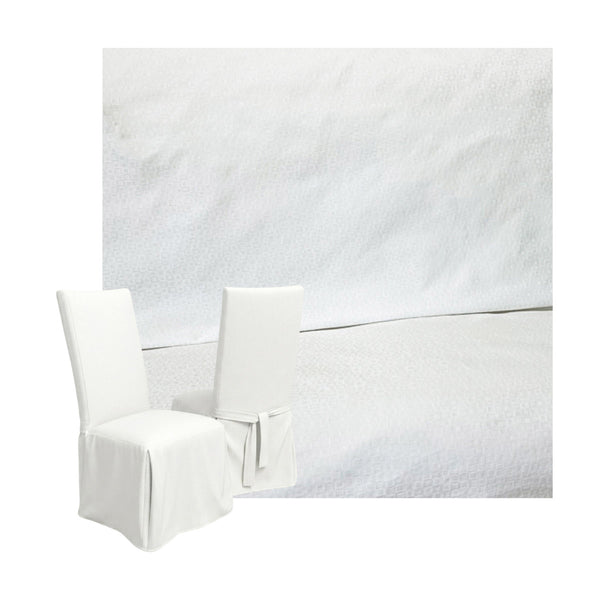 White Damask Custom Dining Chair Cover