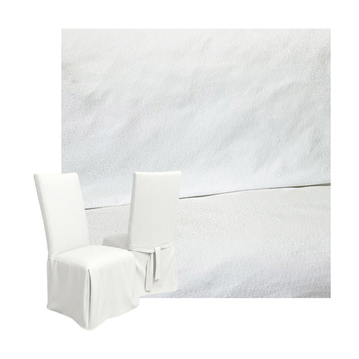 White Damask Custom Dining Chair Cover