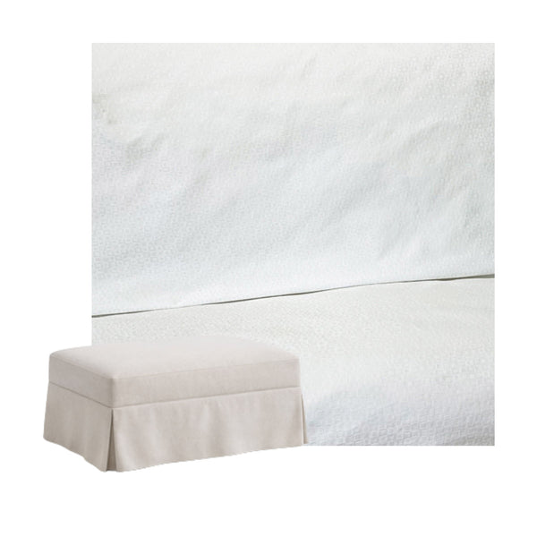 White Damask Custom Ottoman Slipcover