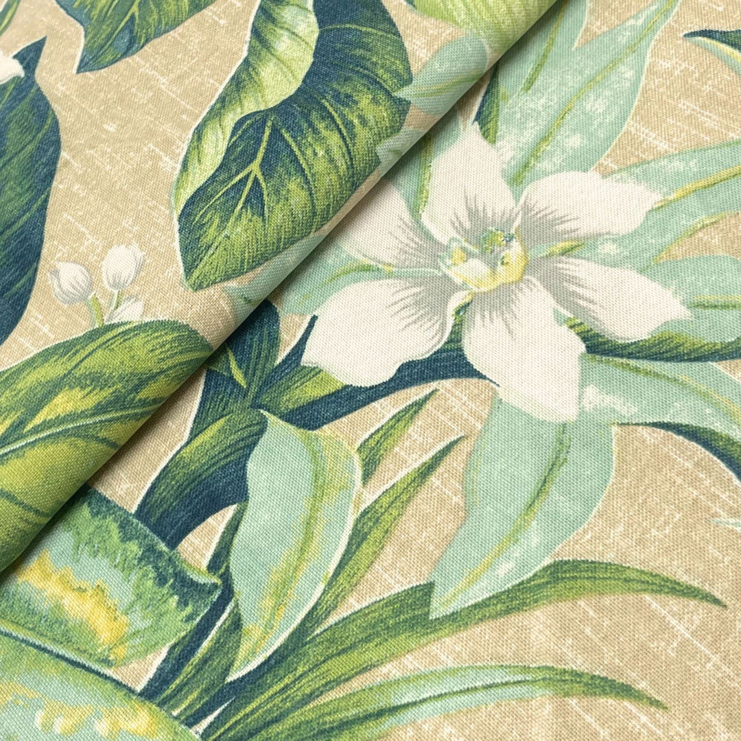 Wild Orchid botanical outdoor performance weave fabric close-up