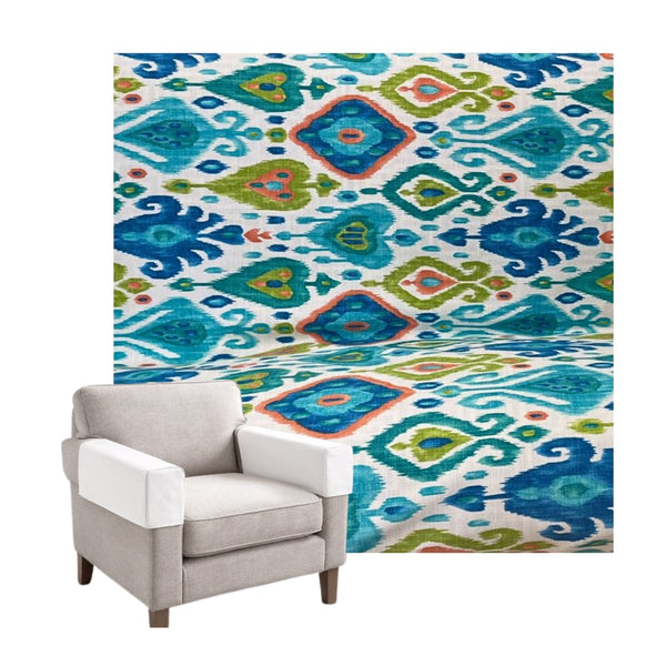 Turquoise Ikat Custom Armrest Cover